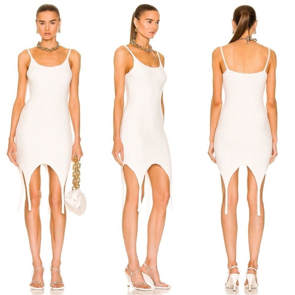 Balmain Ivory Midi Dress with Unique Hem, S